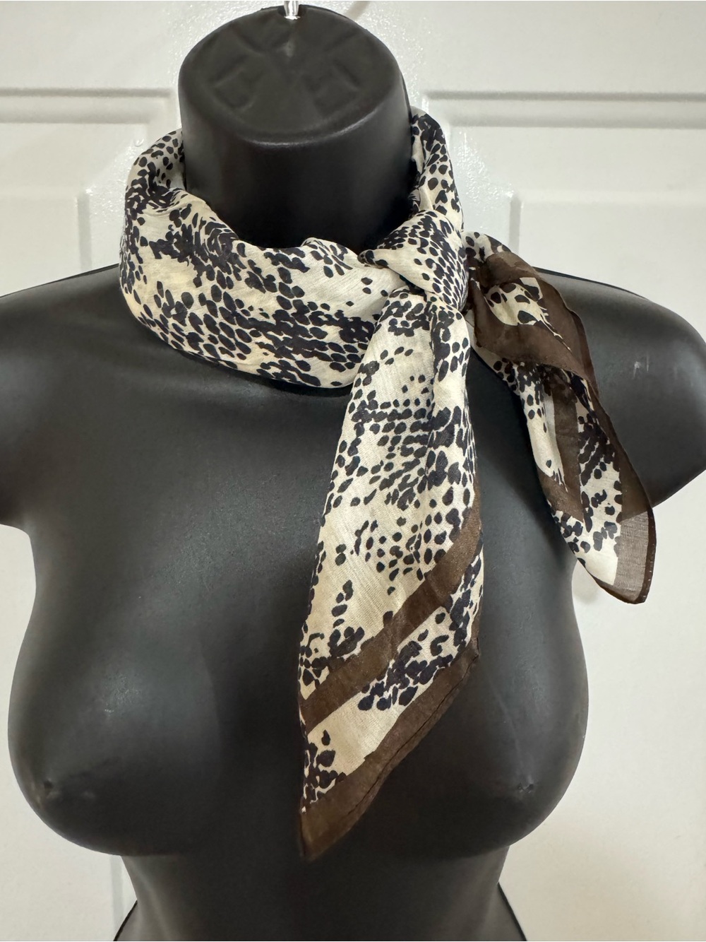 Zara Brown and Cream Leopard-Print Scarf silk blend